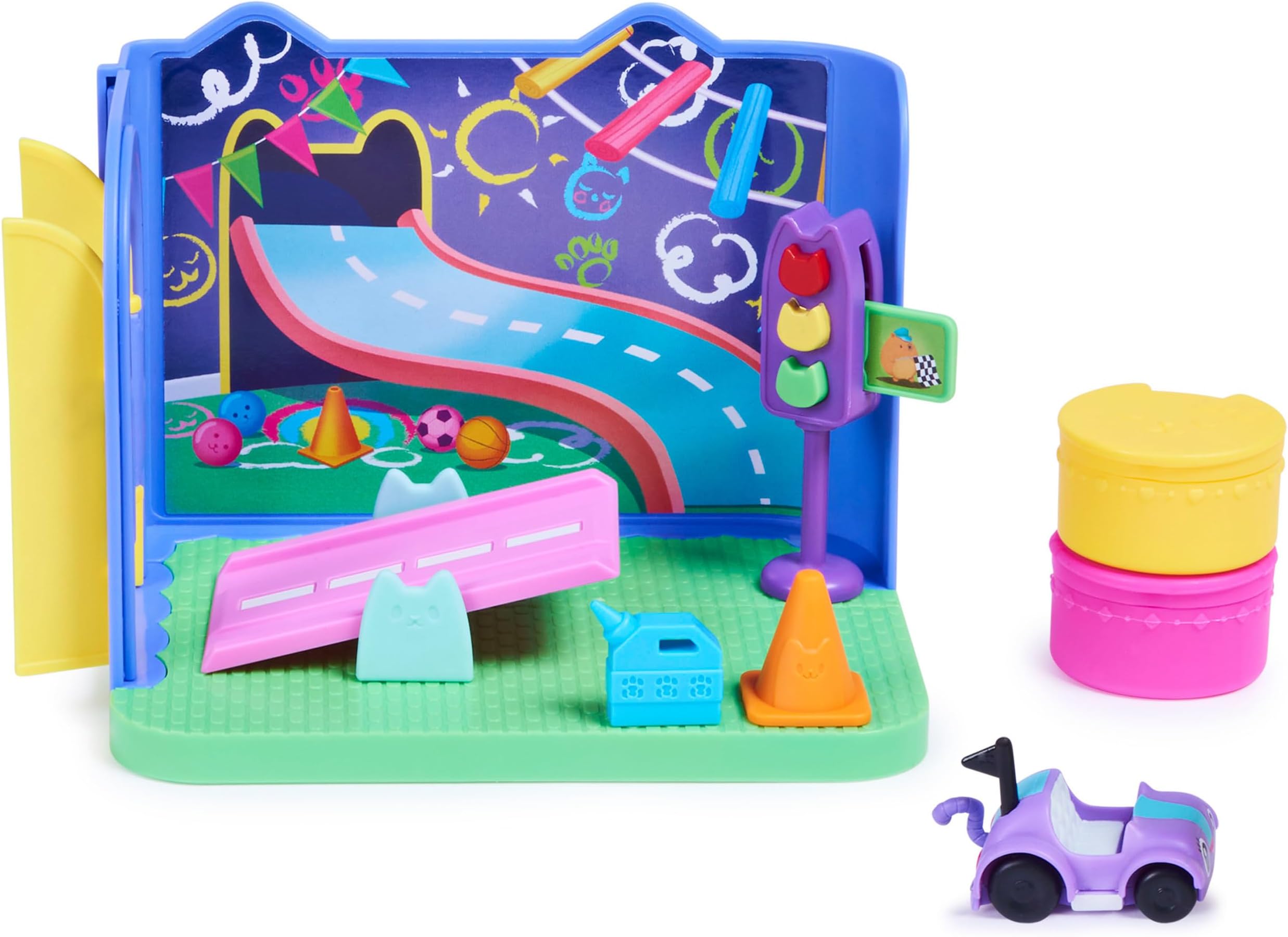 Gabbyโs Dollhouse, Carlita Purr-ific Play Room with Carlita Toy Car, Accessories, Furniture and Dollhouse Deliveries, Kidsโ Toys for Ages 3 and up