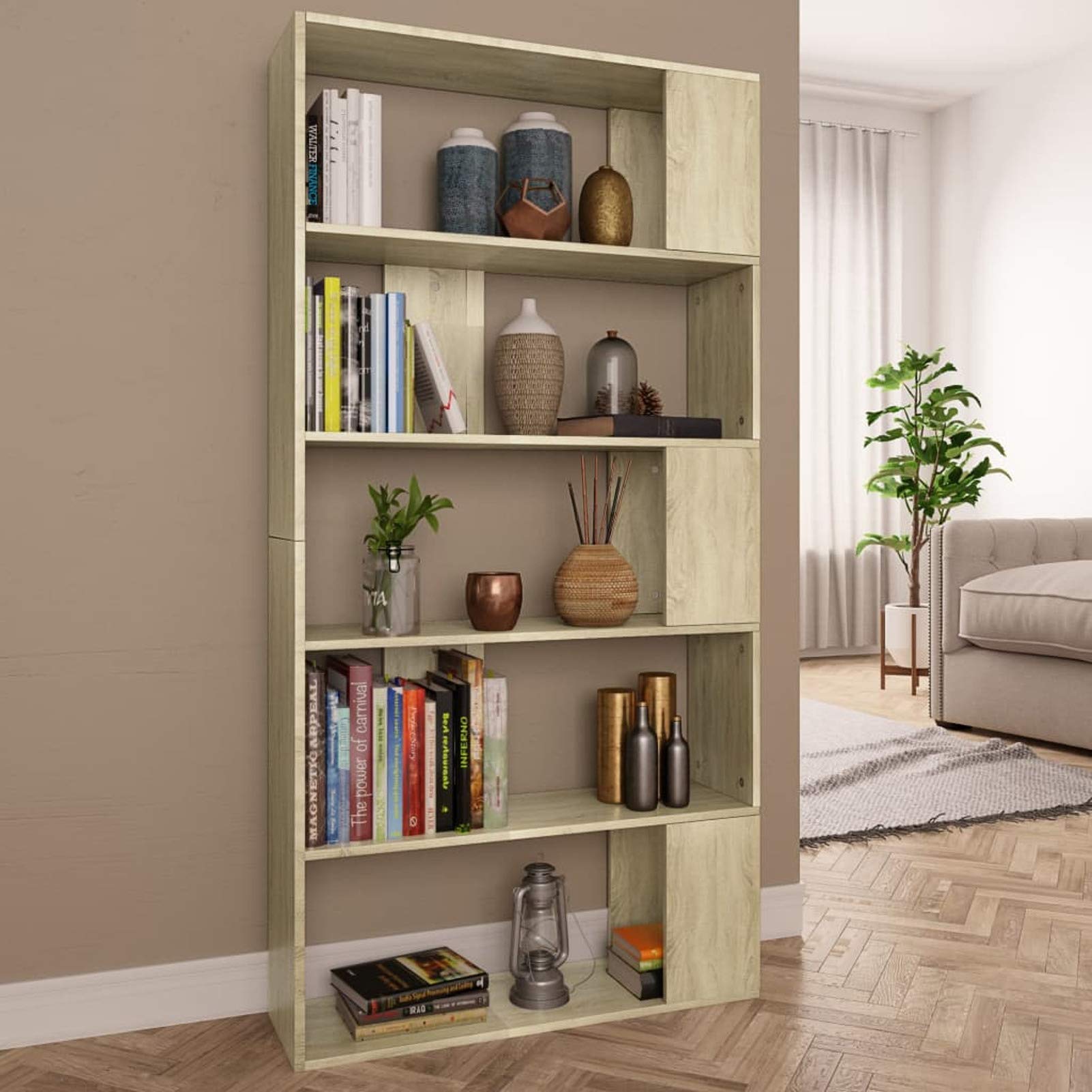 Mogou Półka/Przegroda przestrzeni, Biblioteka Estanteria, Książki z książkami, Wysokie stołówki, Stojaki Schody, Półki Pokój młodzieżowy, płyty wiórowej Sonoma 80x24x159cm