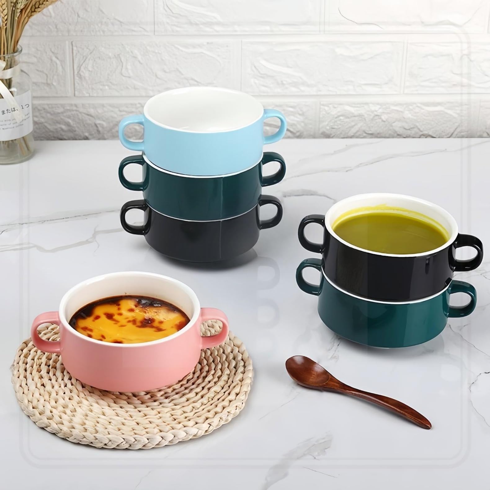 Amazon.co.jp: 両手スープカップ 耐熱陶器製 ハンドル付きボウル 電子