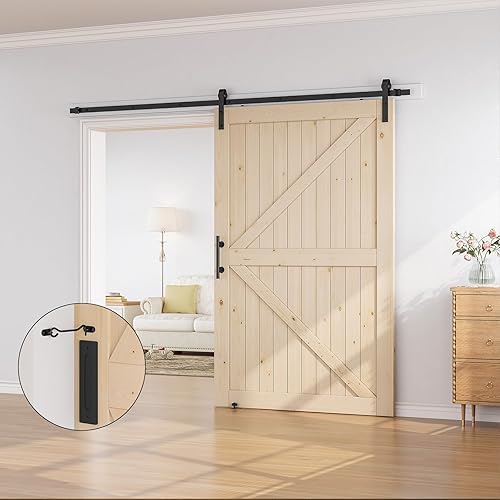 Miniatura 6 de SMARTSTANDARD Puerta corredera de granero de 54 x 84 pulgadas con kit de herrajes para puerta de granero de 9 pies incluido, puerta de madera maciza