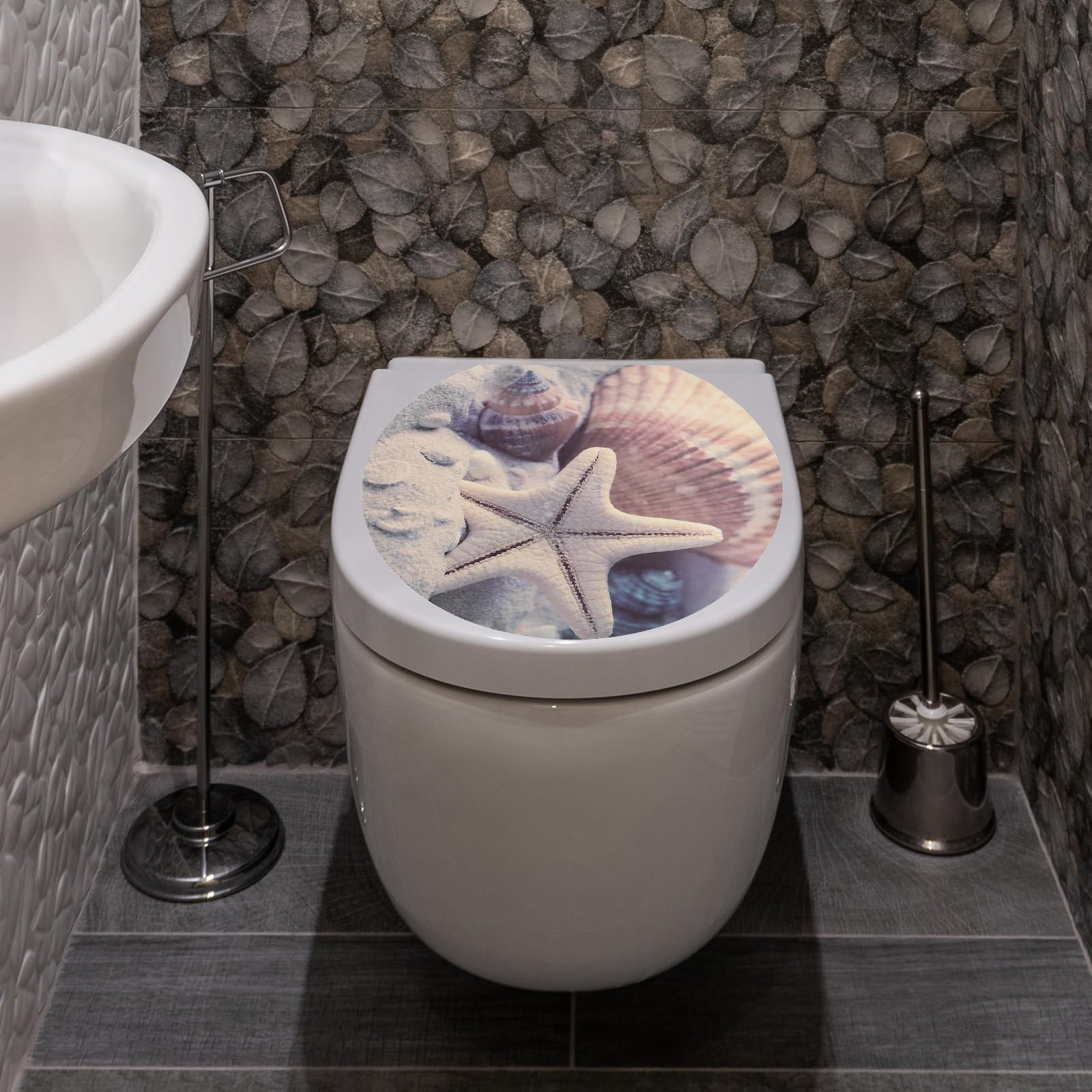 KICHOUSE Calcomanía para Tapa de Inodoro Autoadhesiva de Pvc, Pegatina Removible Decorativa para Baño, Tamaño, Diseño Divertido para Hogar y Paredes Lisas