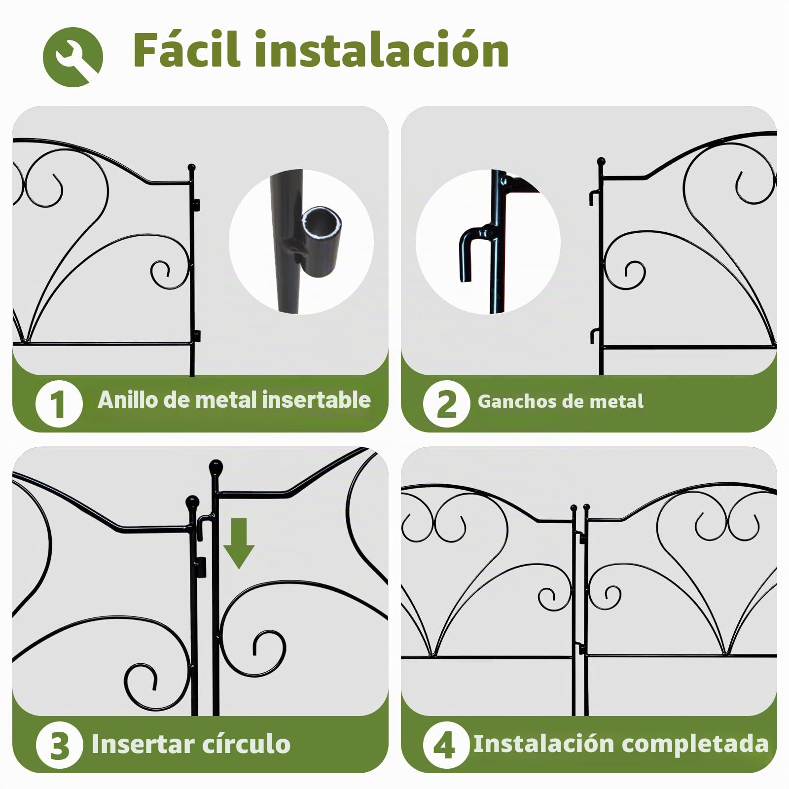 Thealyn de Cerca de jardín decorativa 45 cm de alto x 50 cm de ancho (5 paneles, longitud total de 2,5 m) sin excavación. Cerca de borde de metal resistente a la oxidación para paisajismo | Valla sin excavación, valla de metal inoxidable para patio, paisa