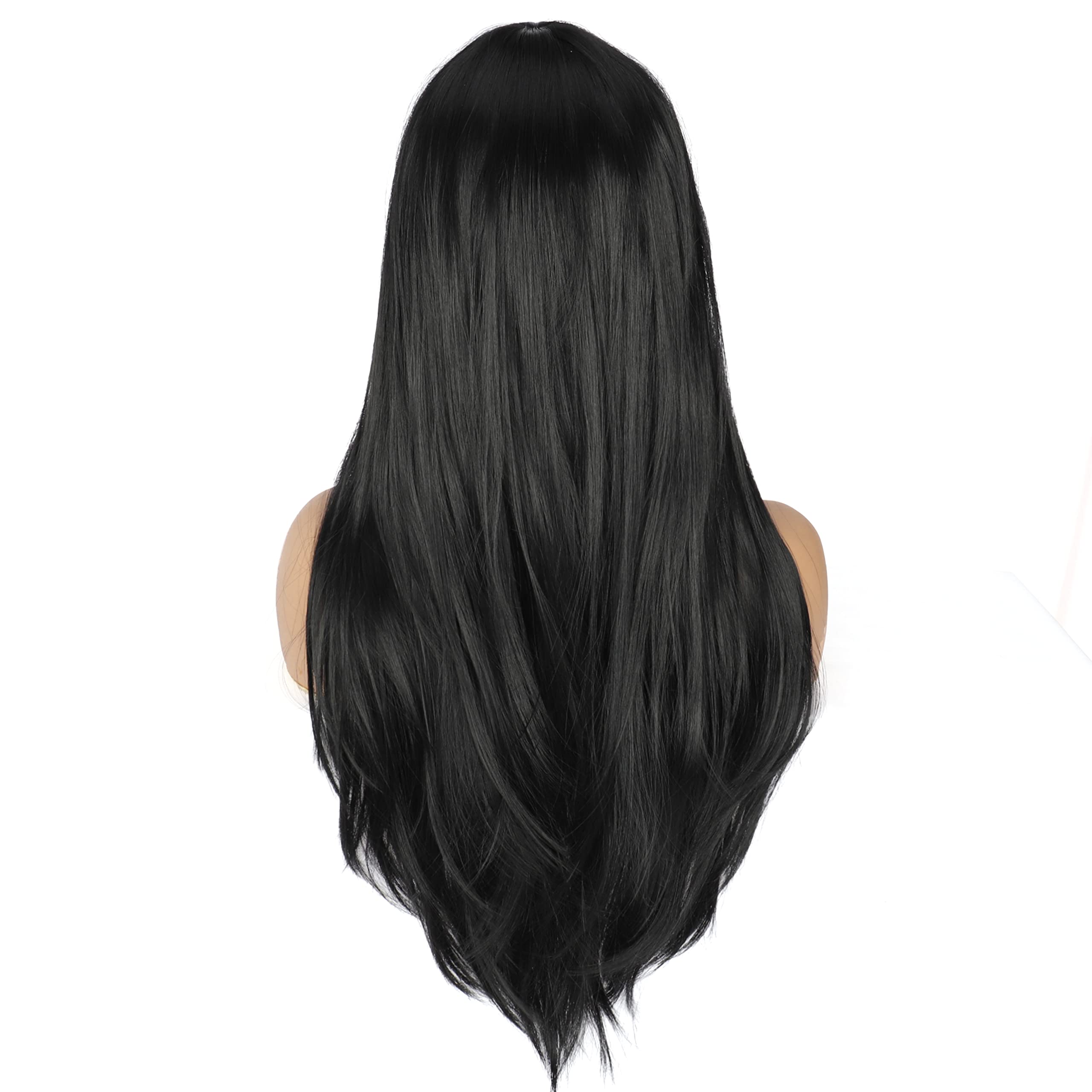 PORSMEER White Wigs for Women with Bangs Long Straight Natural Layered Wigs Synthetic Heat Resistant Hair for Girls Daily Party Use (White) - Image 4