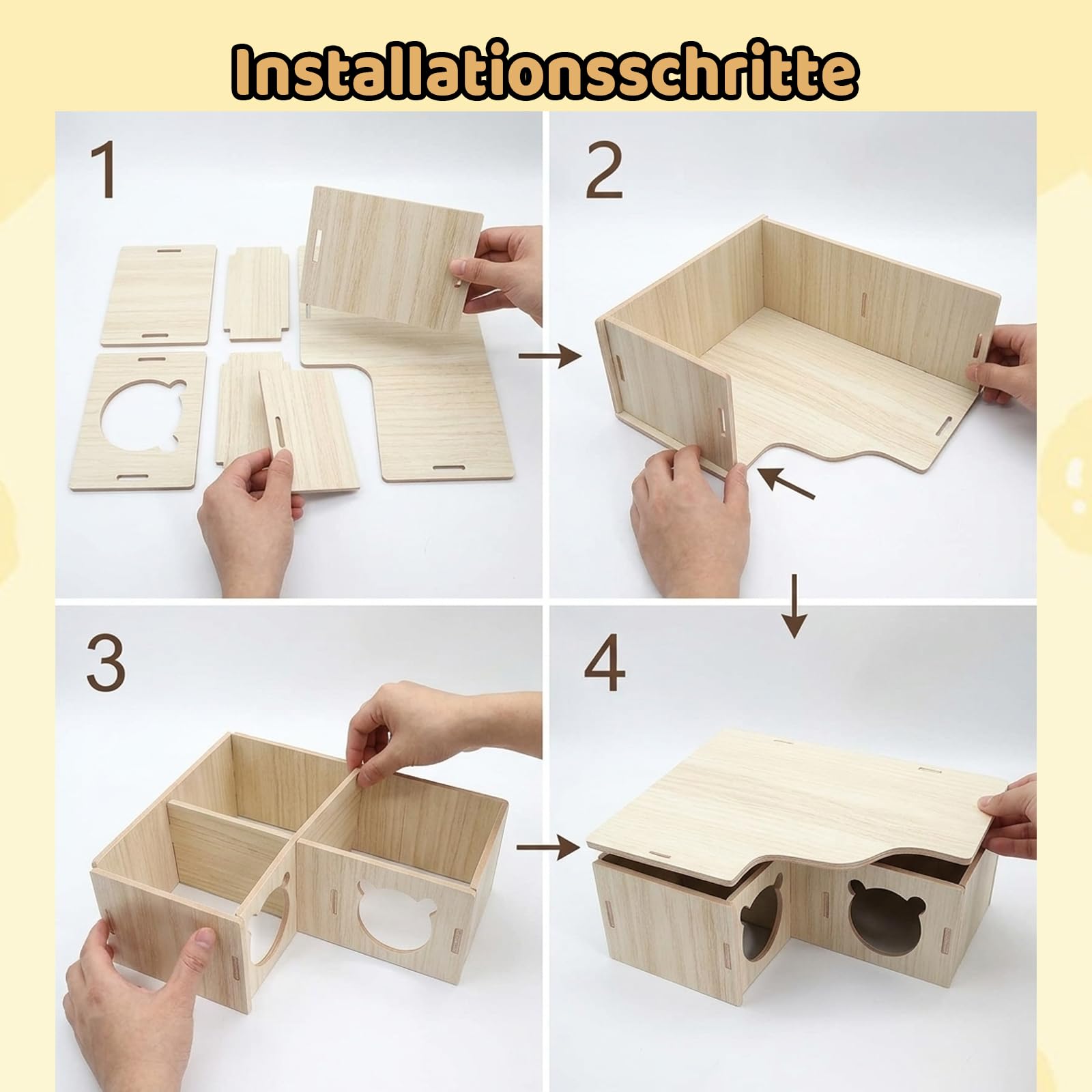 3-Zimmer Hamster Haus Mehrkammernhaus Hamster, Natürliches Holz Hamsterhaus Aus Holz, Zwerghamster Zubehör Hamster Versteck, Mehrkammernhaus Hamster Zubehör, Hamsterhaus Klein Für Sichere Käfige - 5