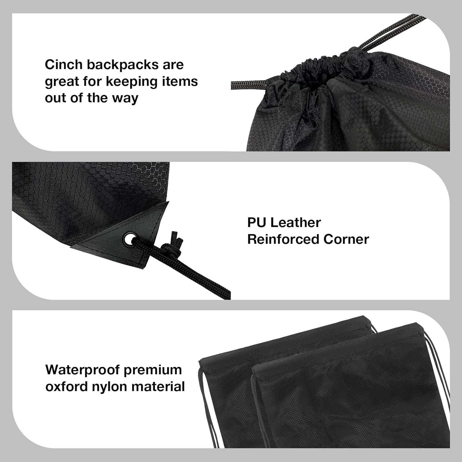 HIIXHC 2-Pack Black Drawstring Backpacks, Cinch Bag, Lightweight & Washable Sackpack, Perfect for Gym, Sports, Travel - Men & Women,X-Large 22.4"x17.5" - Image 2