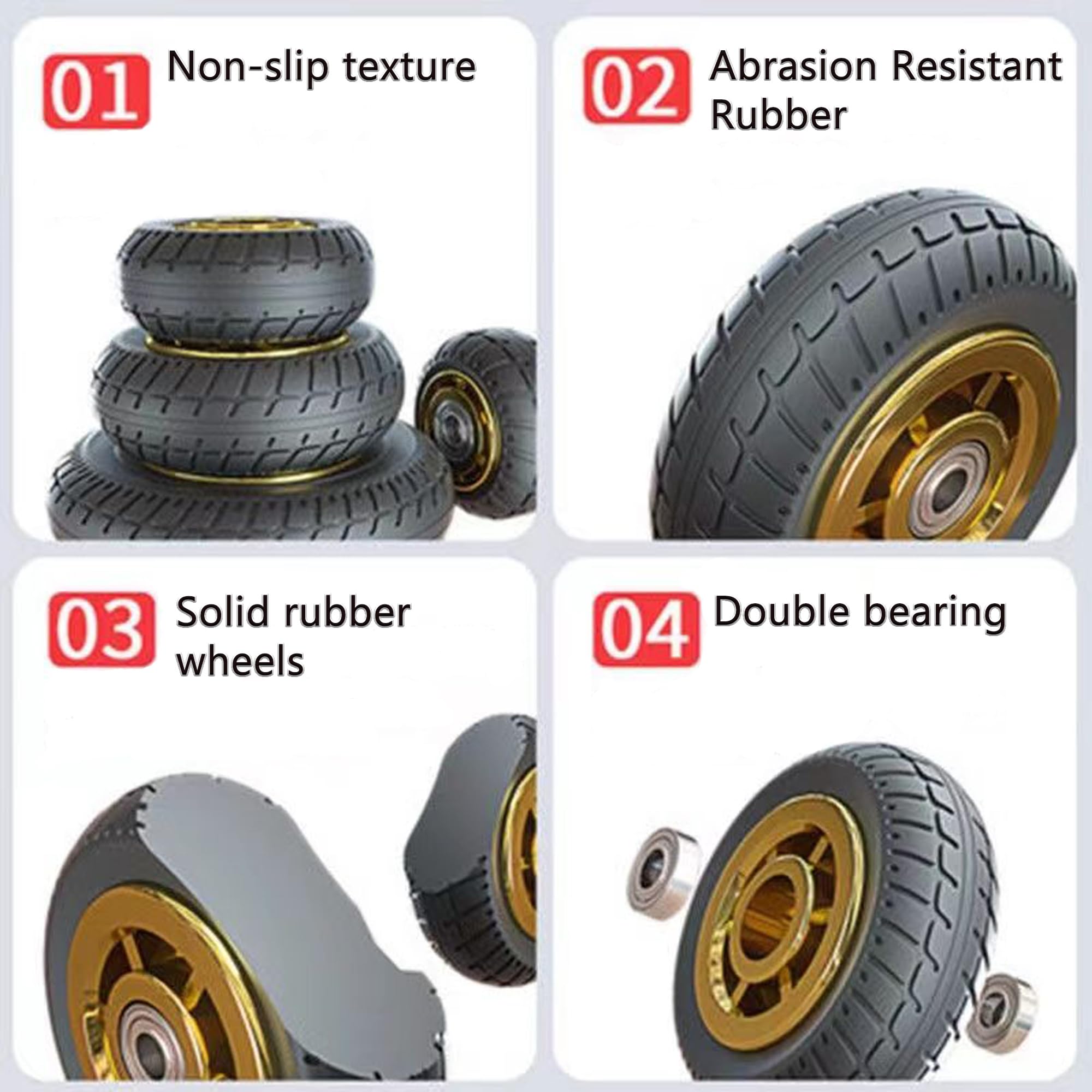 Ruedas de goma de placa industrial fija resistente de 7,6 cm, sin ruido, juego de 2 para carrito, muebles