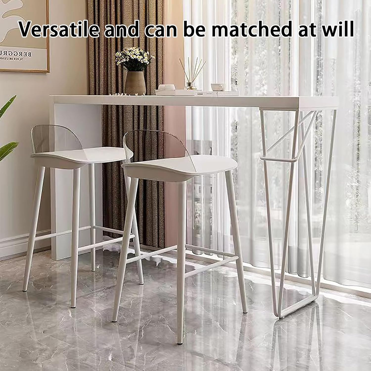 Solid Wood Bar Height Table - Creative Rectangular Live Edge Pub Table, Industrial Dining Table with Wooden & Steel Legs, Long Narrow Coffee Bar Table, White (140x40cm)