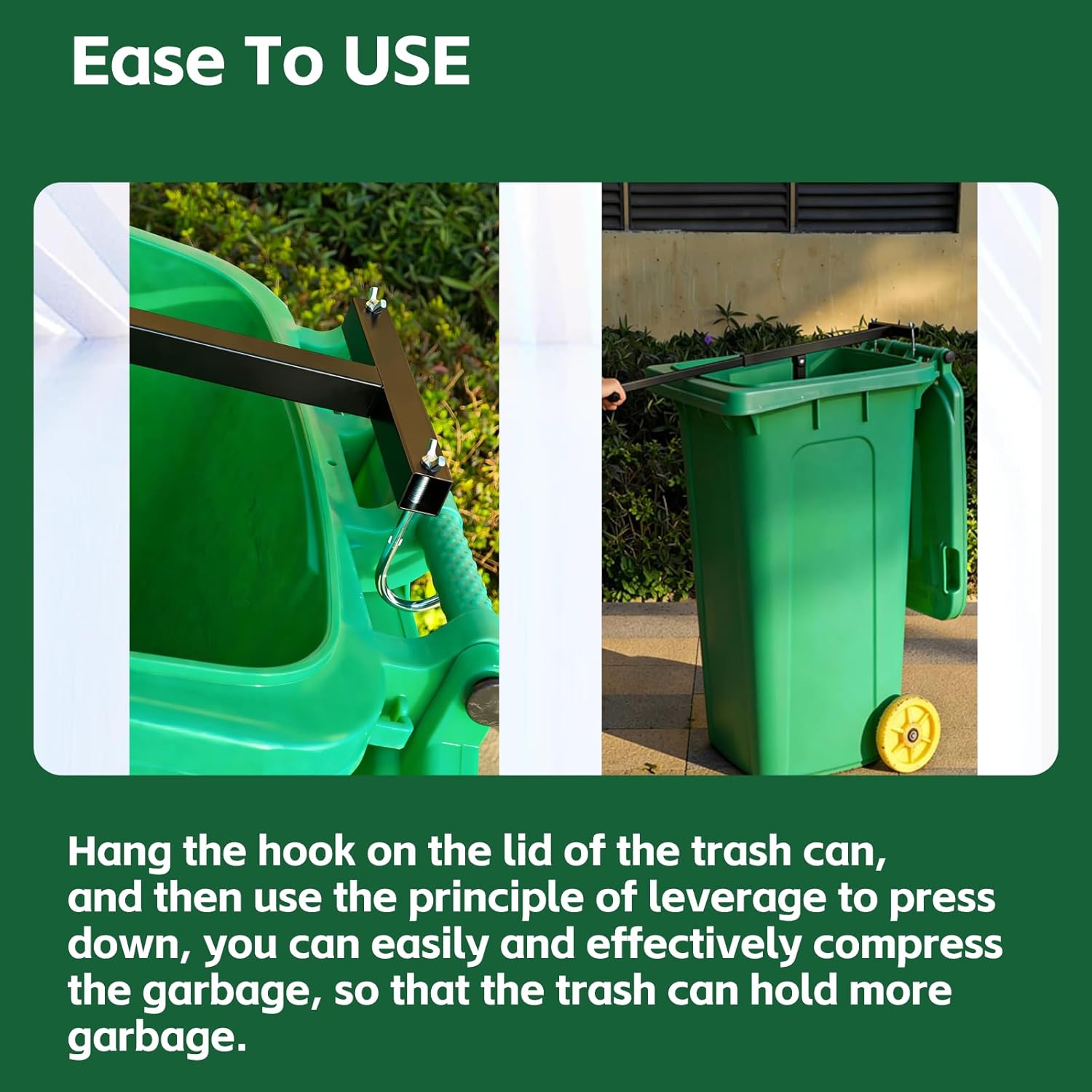 Touchless Manual Trash Compactor, Manual Trash Compactor, Trash Can Compactor with Adjutable Handle,Compacting Trash Can, Trash Bin Compactor