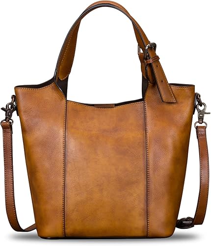 Genuine Leather Handbag for Women Vintage Handmade Shoulder Bag Purse Tote Cowhide Satchel Crossbody Top-Handle Bags