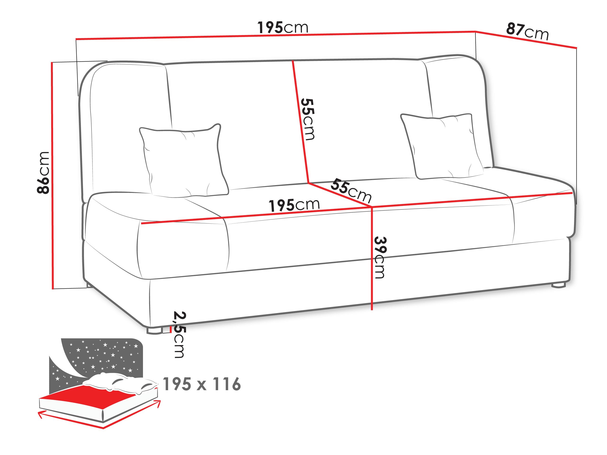 Mirjan24 Schlafsofa Jonas, Sofa mit Bettkasten und Schlaffunktion, Bettsofa, Dauerschläfer-Sofa, Schlafcouch, Materialmix, Couch vom Hersteller, Wohnlandschaft (Lawa 05)