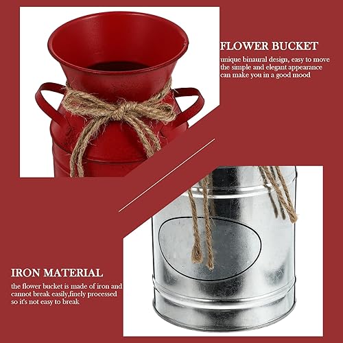 Miniatura 5 de Jarrones de metal rústico con cuerda, estilo rústico, estilo retro, para decoración de bodas, fiestas, casa de campo, color rojo