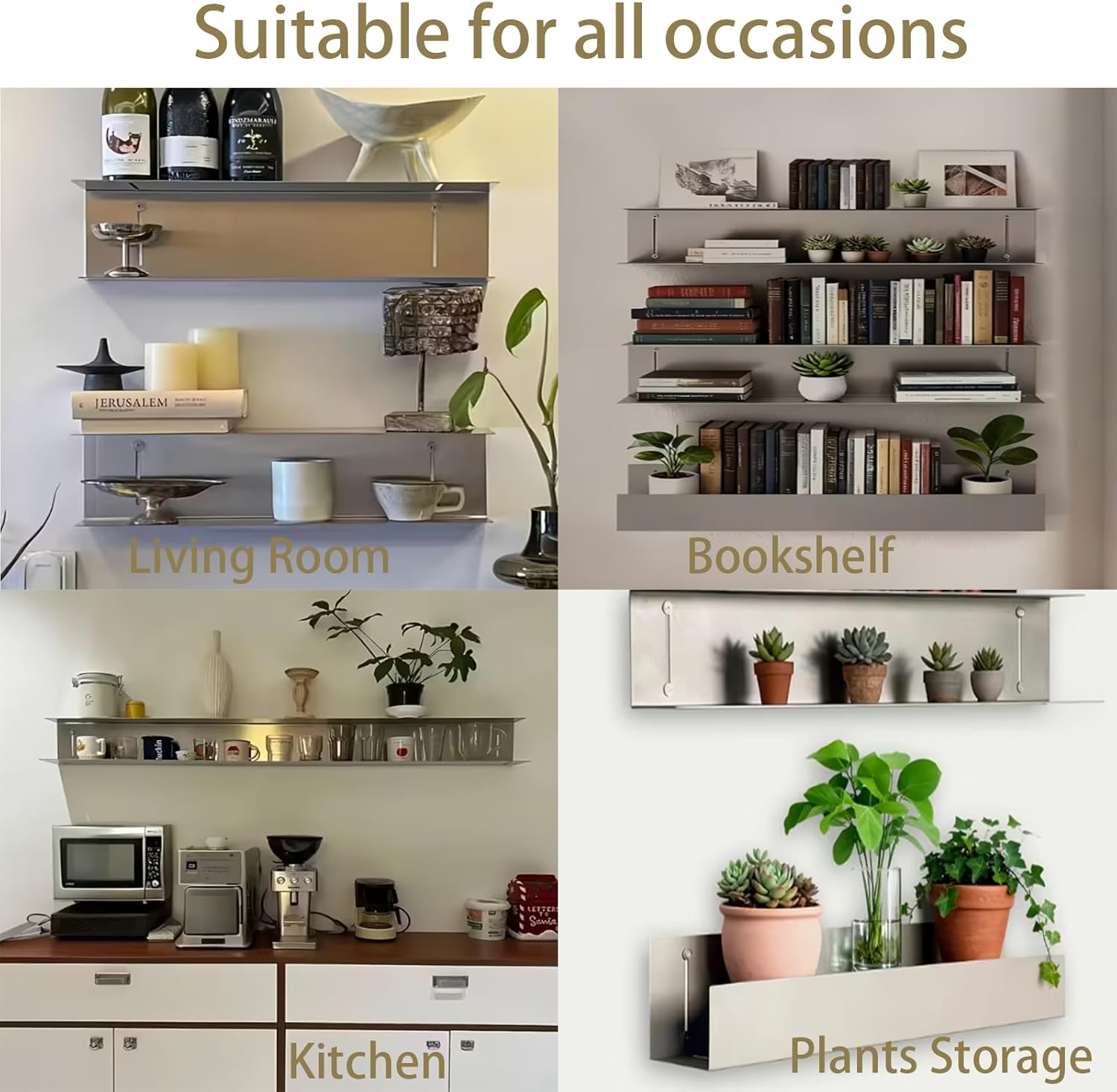 Stainless Steel Floating Shelf Picture Ledge, 23.6 Inch Wall Mounted Display Shelf with Back Guard, Heavy Duty Bathroom & Kitchen Wall Shelf for Decor, Books, Plants and Storage