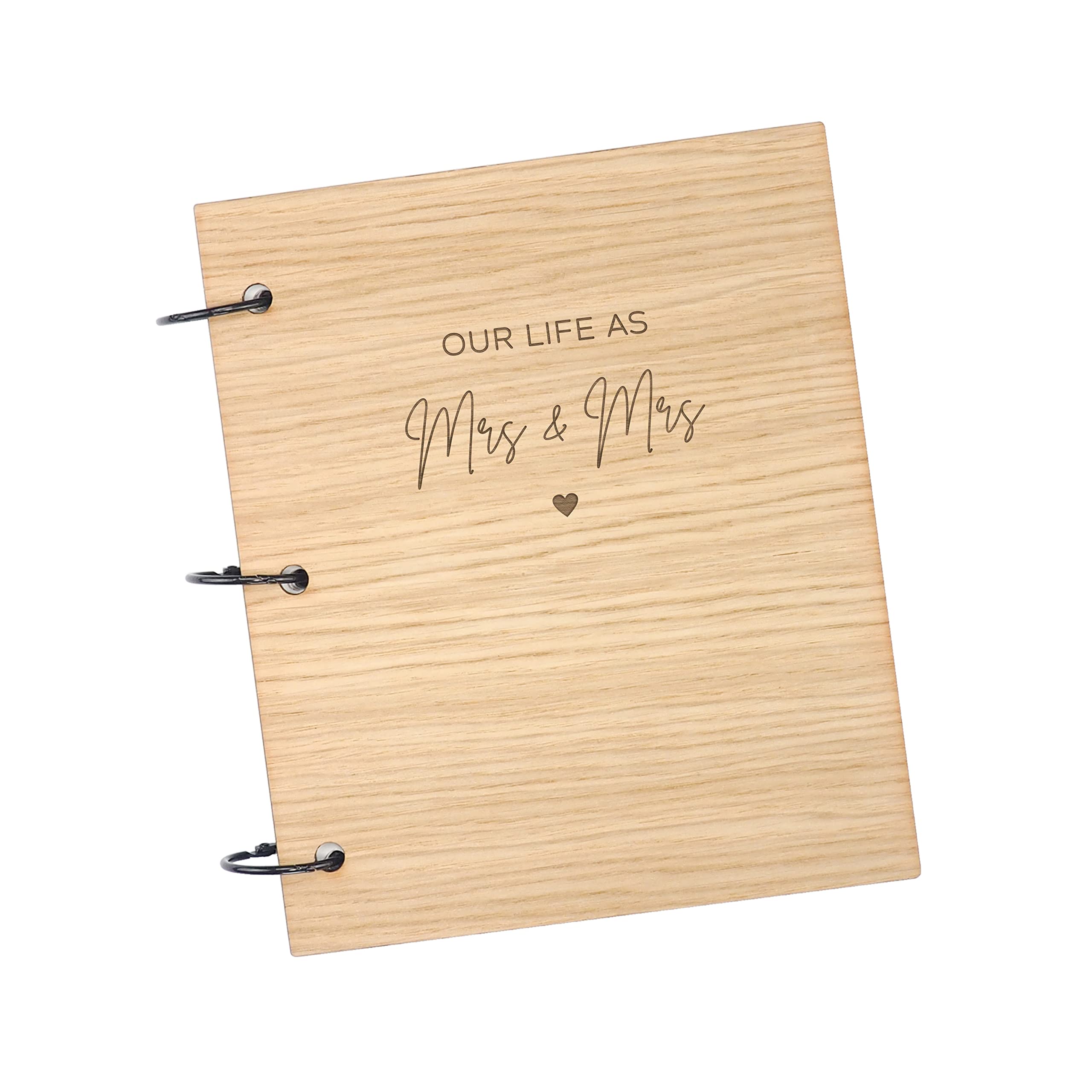 Our Life as Mrs & Mrs Photo Album - Lesbian Couples Memory Book - Engraved Wedding Present - Wooden Anniversary Keepsake for Her - Couples Book to Fill Out Together (Walnut, 25 pages) — image 1