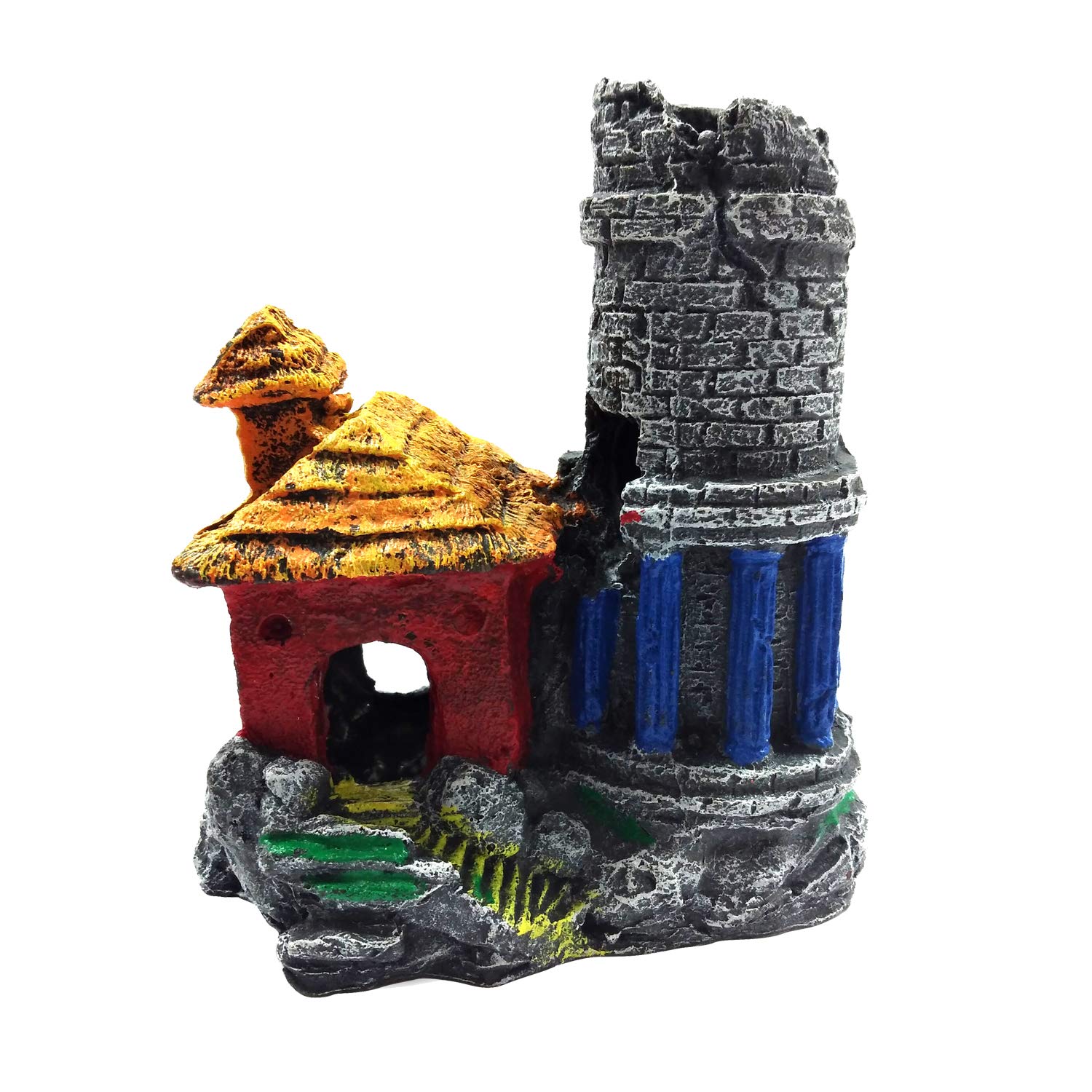 JAINSONS PET PRODUCTS Ancient Old Fort Gate Aquarium Ornament for Fish Tank Decoration with Air Stone Bubble Diffuser. Fish Will Play All time with This Aquarium Ornament.