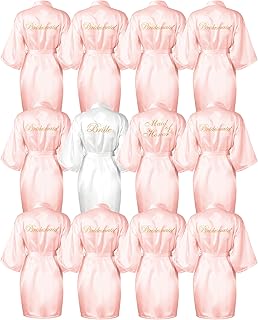 Jecery 12 Pcs Bridesmaid Robes Bride Kimono for Wedding Day Satin Embroidered Bridal Party Robes