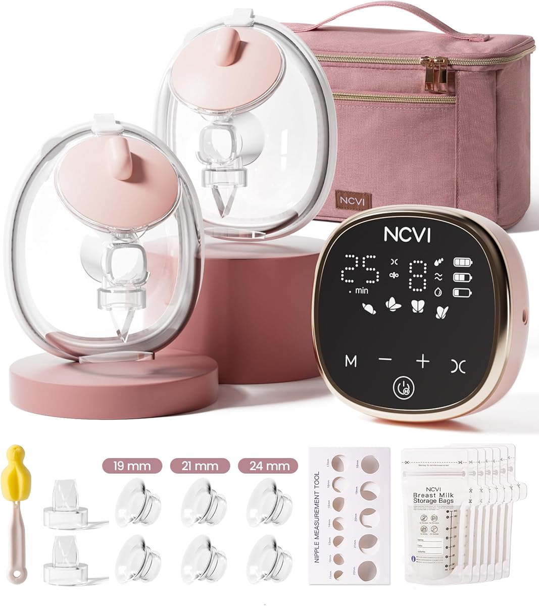 NCVI Wearable Breast Pump, in-Bra Hands-Free Electric Pump with Hospital-Grade -300mmHg Suction, Portable & Rechargeable, 4 Modes 9 Levels for Home, Work & On-The-Go