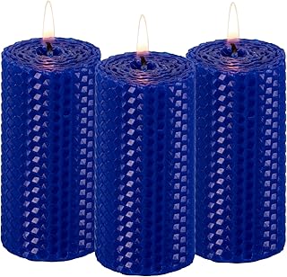 Beeswax Blue Pillar Candles Set of 3, 2"x 4" Unscented Pillar Candles Bulk, 20 Hours Long Burning Candles, Smokeless&Dripless Large Round Candle for Wedding, Decoration, Parties, Spas, Dinner