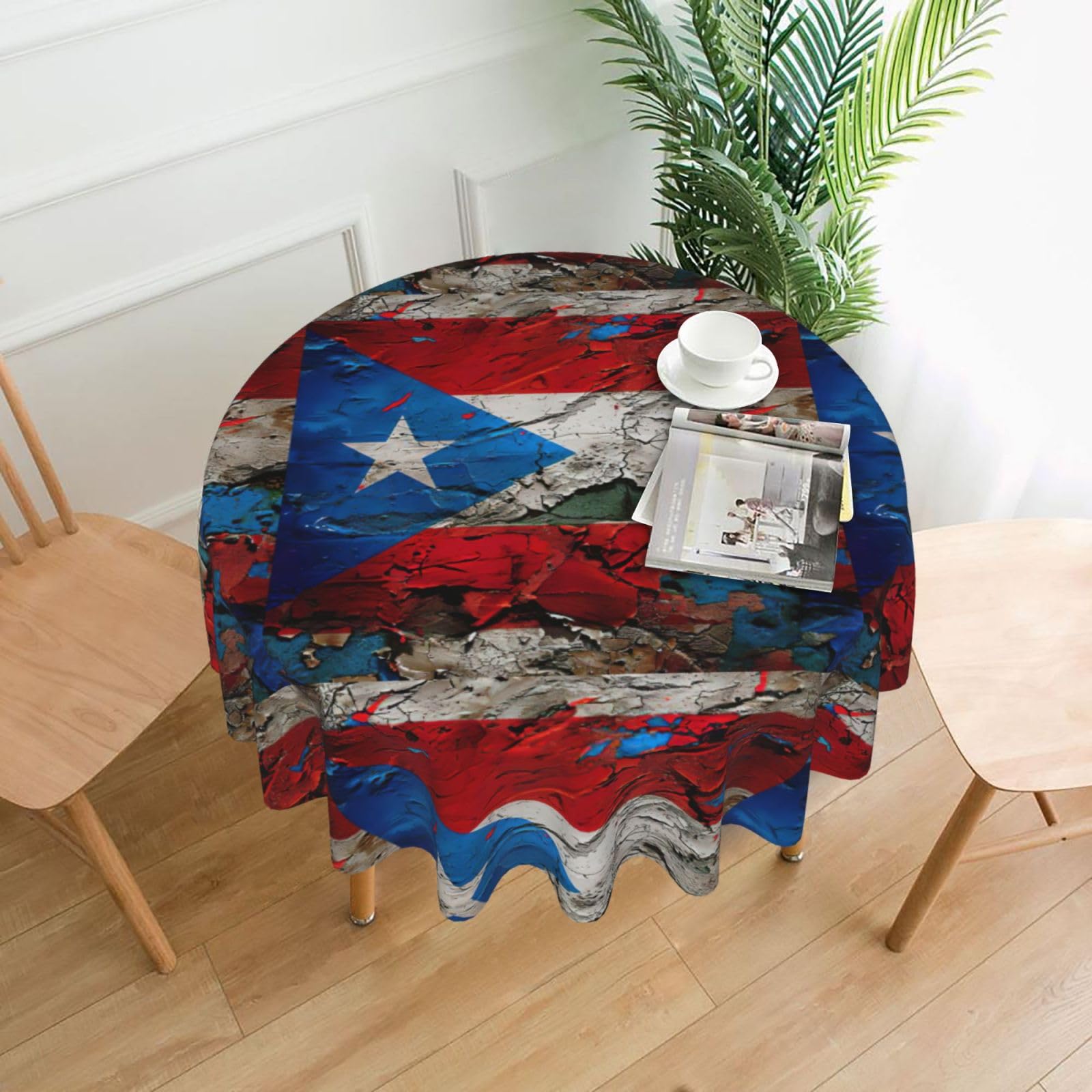 UVBDF puerto rico wallpaper flag Print Multipurpose Round Tablecloth 60in Polyester Cover for Coffee Table Kitchen Desk Home Gift