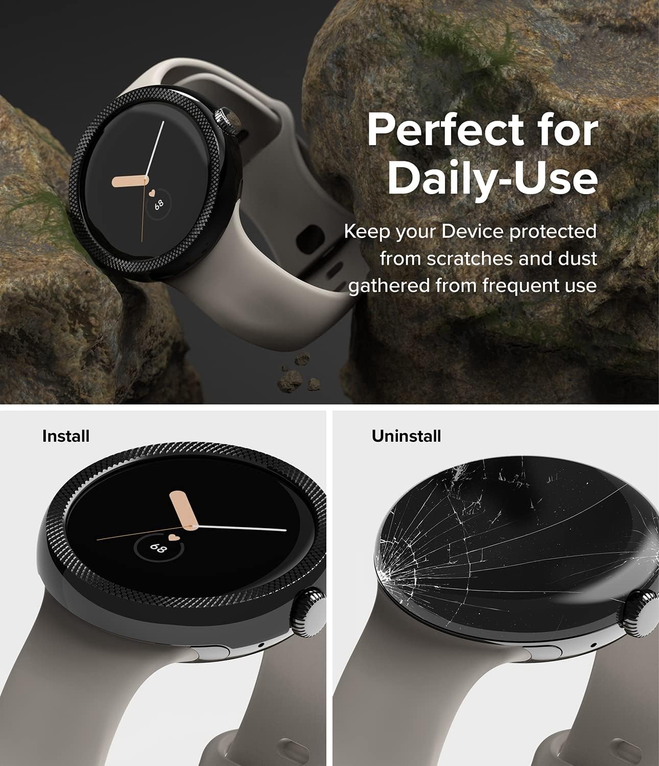 Ringke Bezel Styling Compatible with Google Pixel Watch Case, Adhesive Frame Ring Cover Anti Scratch [Stainless Steel] Protector Accessory - 40-41 (ST) Black