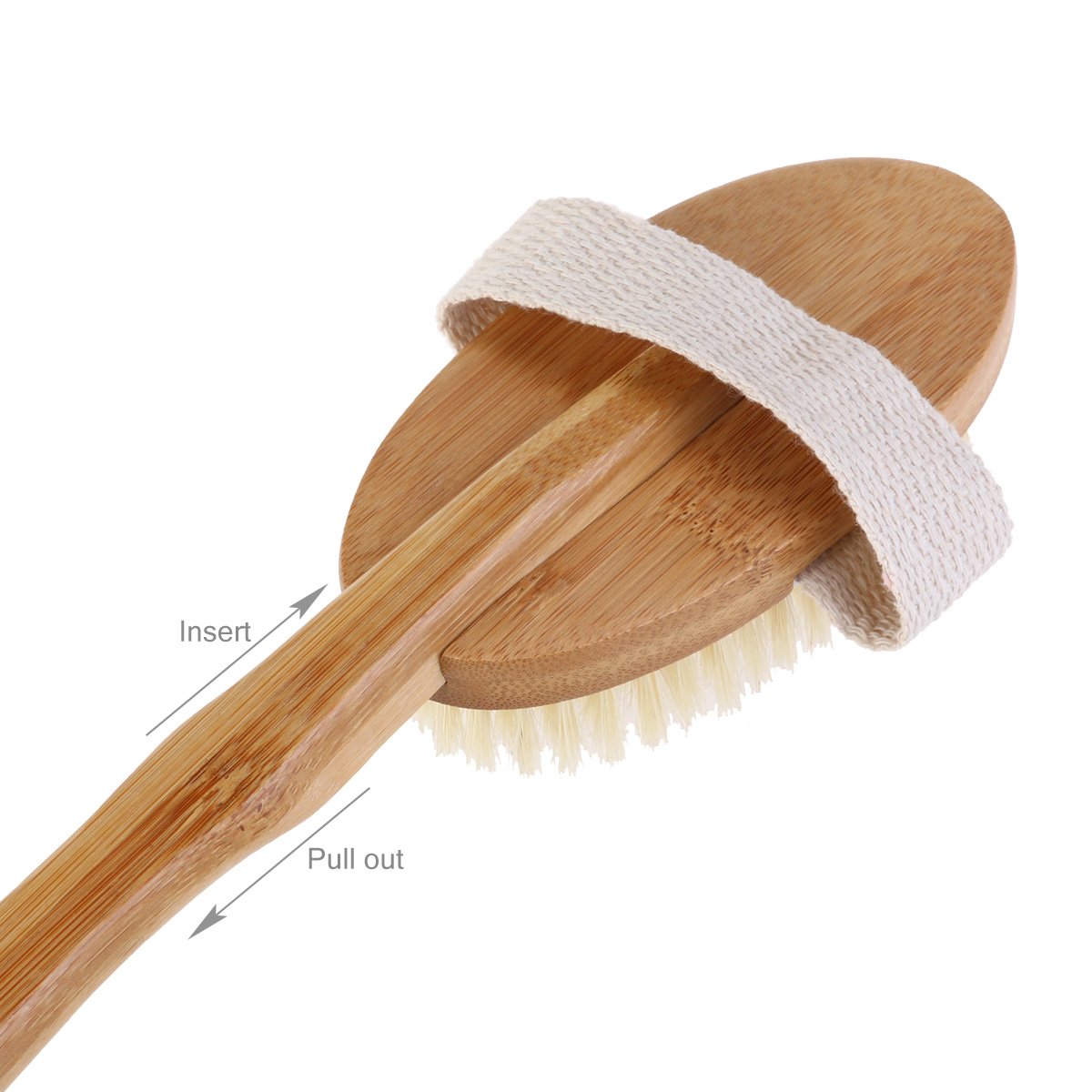 Cepillo corporal Premium de cerdas naturales de jabalí, cepillo de fregar con mango largo y cabezal desmontable for exfoliar y reducir la celulitis/498