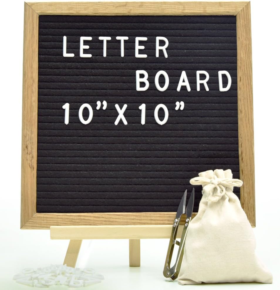 Felt Letter Board Sign Board Black Message Board with 730 Letters, Numbers, Emojis (10x10)