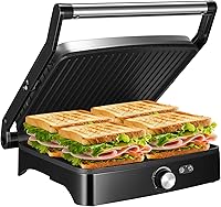 Vista 8 de OSTBA Sandwichera y prensa Panini, máquina de queso a la parrilla de 2 rebanadas con placas antiadherentes, luces indicadoras, mango de tacto frío