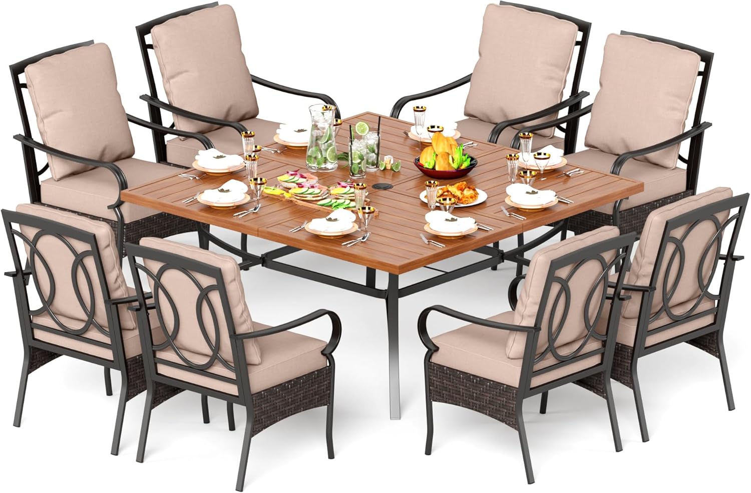 PHI VILLA Outdoor Patio Dining Table and Chairs Set, Heavy