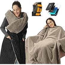 ZonLi 电动可穿戴加热毯,二合一设计便携式无绳加热毯电池供电加热披肩毯,可充电移动电源,适用于家庭、办公室、旅行、圣诞礼物