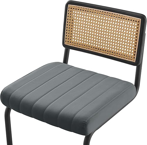 Miniatura 4 de Bekrvio Juego de 2 taburetes de bar de altura de mostrador, taburete de ratán de 26 pulgadas, taburete de bar tapizado de terciopelo con respaldo de