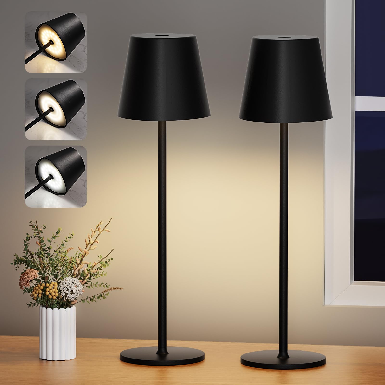 PreeOtti Dimmbare Tischlampe Kabellos Schwarz für Outdoor und Nachttisch
