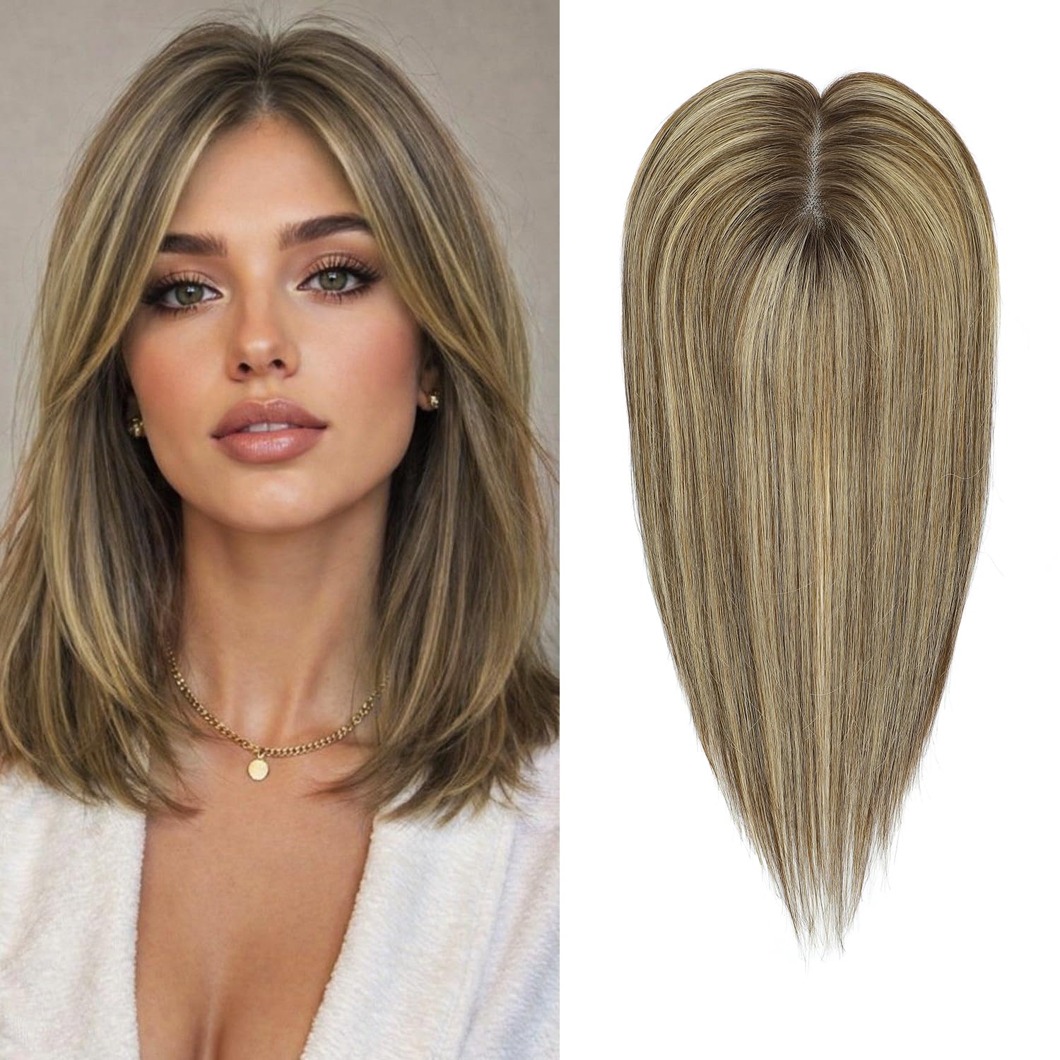 Hair Toppers for Women Gray Hair Toppers for Women 100% Remy Human Hair Grey Hair Topper for Women with Thinning Hair Short Hair Pieces for Women Real Hair Toppers (Black mix Silver Grey)