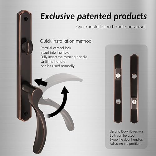 Miniatura 5 de House Guard Sistema de puerta de patio con bisagras lleno de manija de palanca, juego de cerradura de mortaja para reemplazo de puerta de