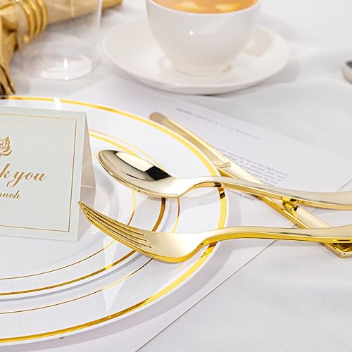 Miniatura 8 de N9R Juego de cubiertos de plástico dorado de 500 piezas, vajilla desechable de plástico dorado, 200 tenedores, 150 cucharas, 150 cuchillos