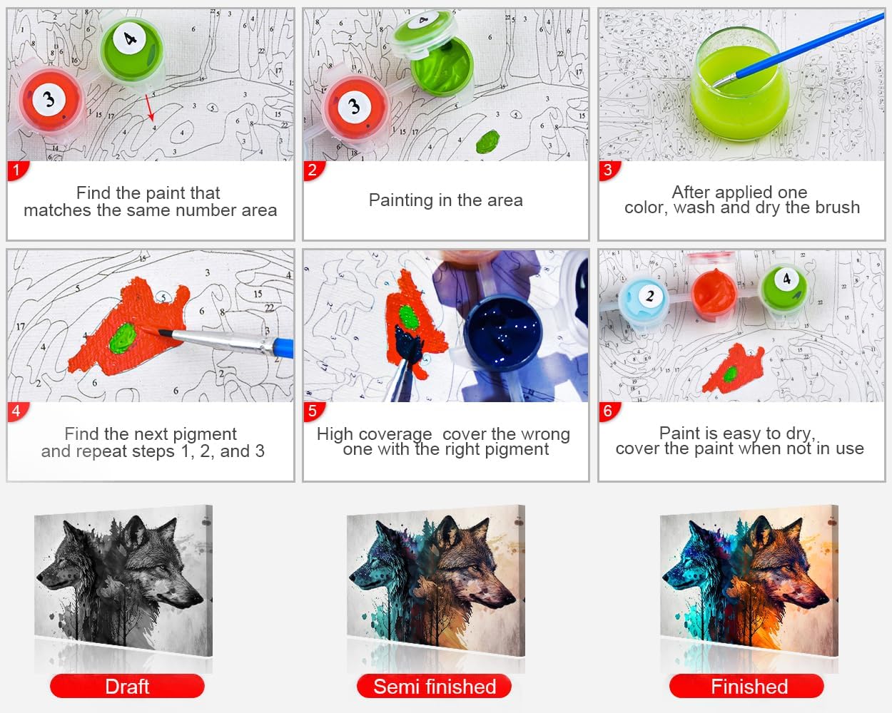 TUMOVO Paint by Numbers Framed Wolf DIY Paint by Numbers for Adults Beginner Animals Paint by Number Kits on Canvas with Brushes and Acrylic Pigment Gift for Home Wall Decorations 16"x20"