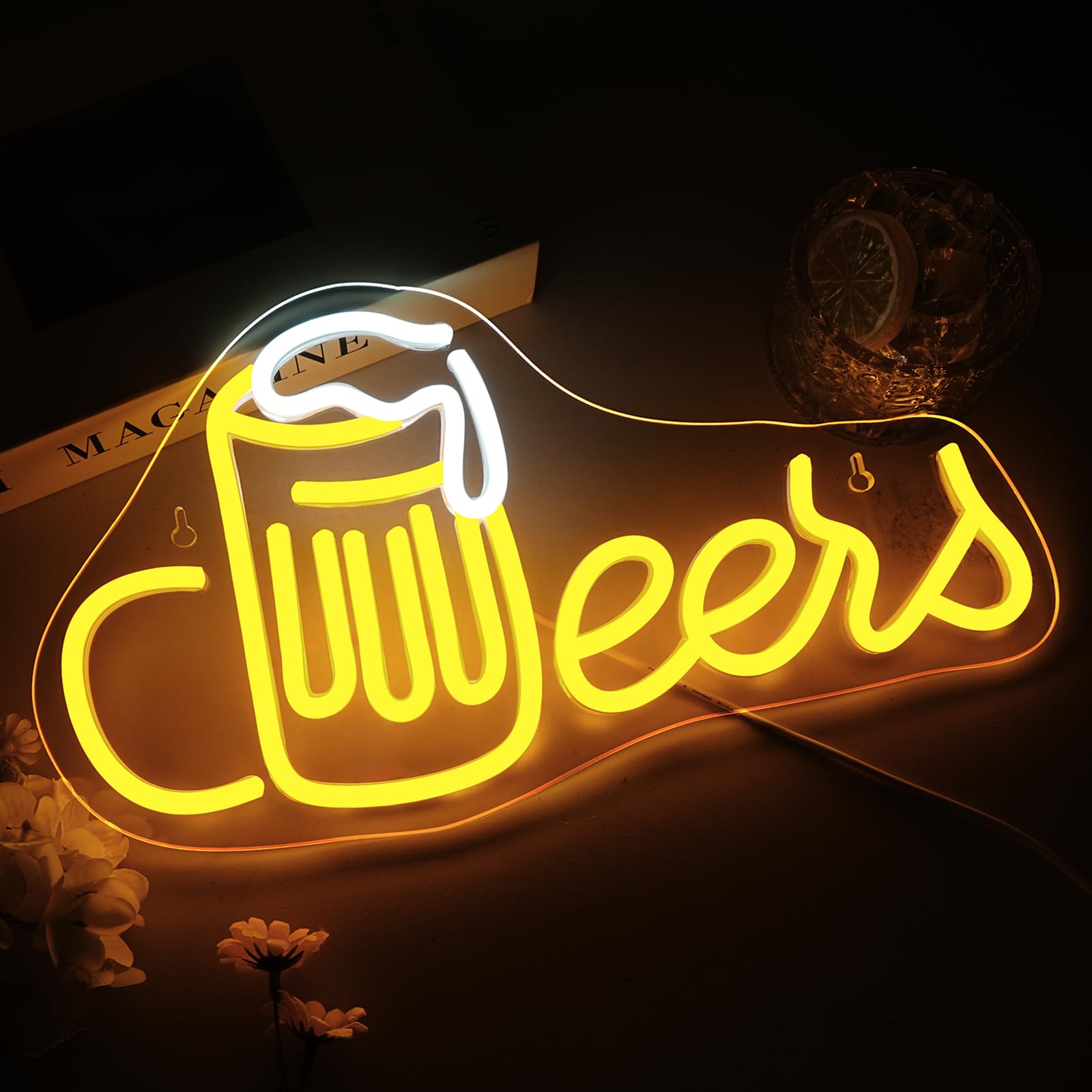 NOXET Cheers Bar Neon Sign,Beer Cheers LED Sign,Neon Light Beer Neons Signs for Wall Decor,Neons Wall Decor for Bars,averns - Image 2