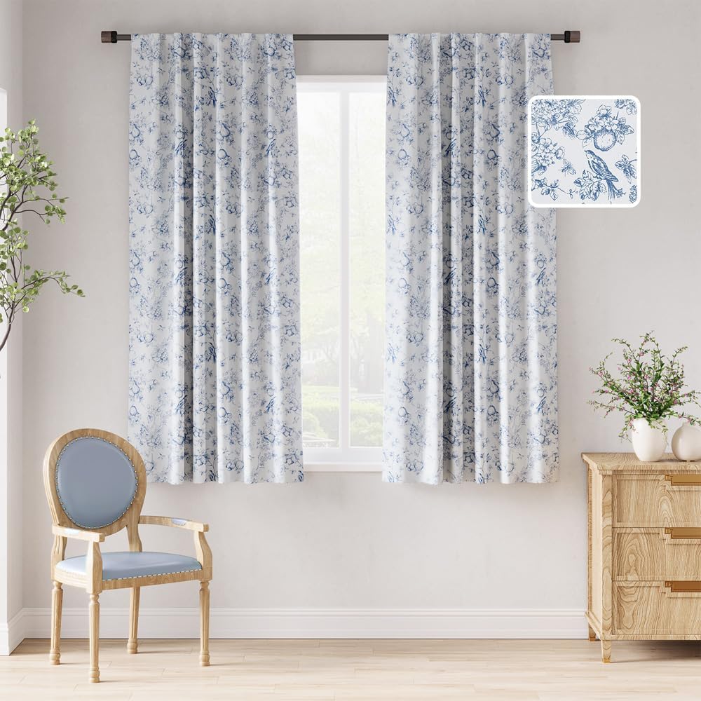 jinchan Floral Blue Curtains