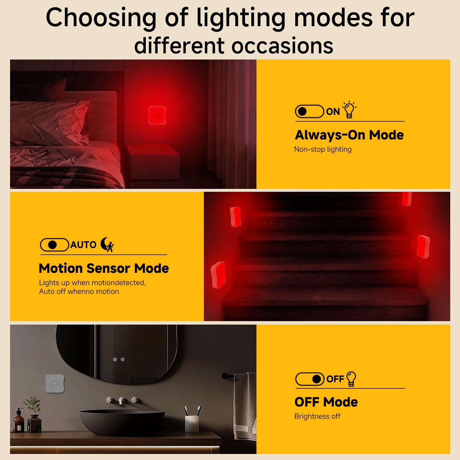 Lot de 4 veilleuses à lumière rouge avec détecteur de mouvement, lumière rouge rechargeable 670 nm pour thérapie du sommeil, salle de bain, chambre, escalier, couloir, voyage, chambre