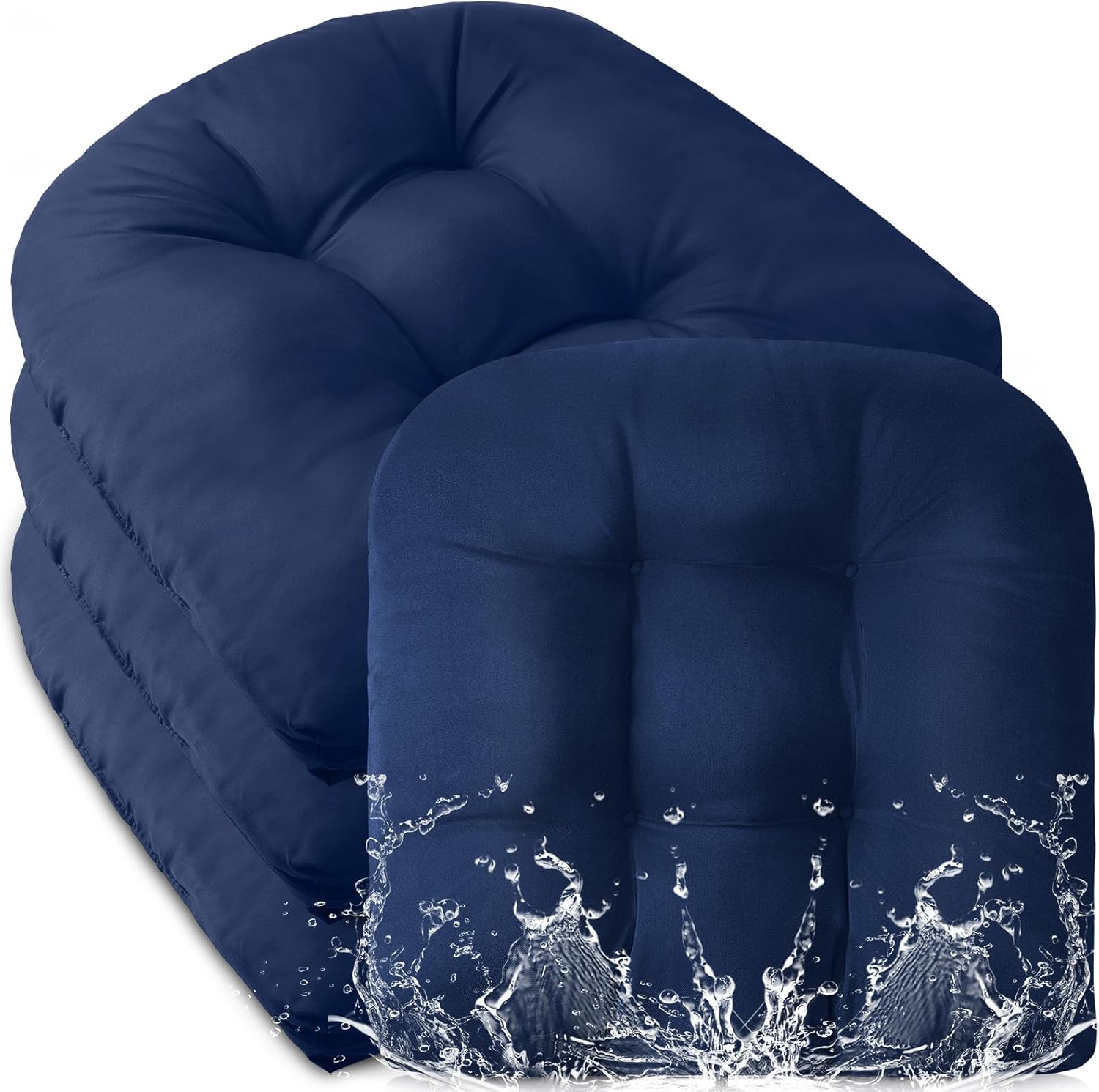 Barydat 4 Pcs Outdoor Chair Cushions 18.9 x 18.9 Inch Waterproof Sun Protection Patio Furniture Overstuffed Seat Cushion Chair Pad with Round Corner for Indoor(Navy Blue)