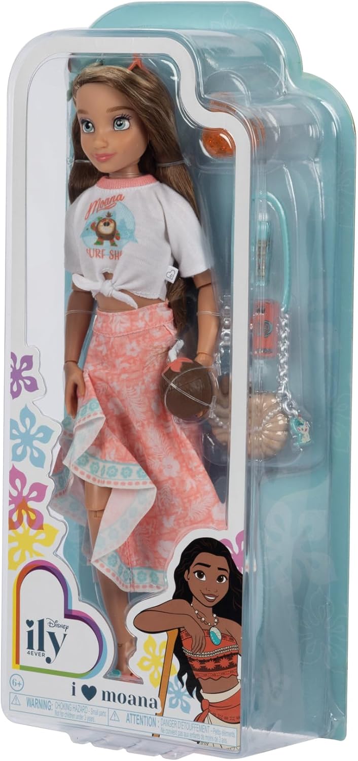 Disney ILY 4EVER Fashion Dolls Moana Inspired 11.5" Tall with 13 Points of Articulation, Comes with Cute, Moana-Inspired Accessories, and a Glittery Mickey Ring for You to Wear!