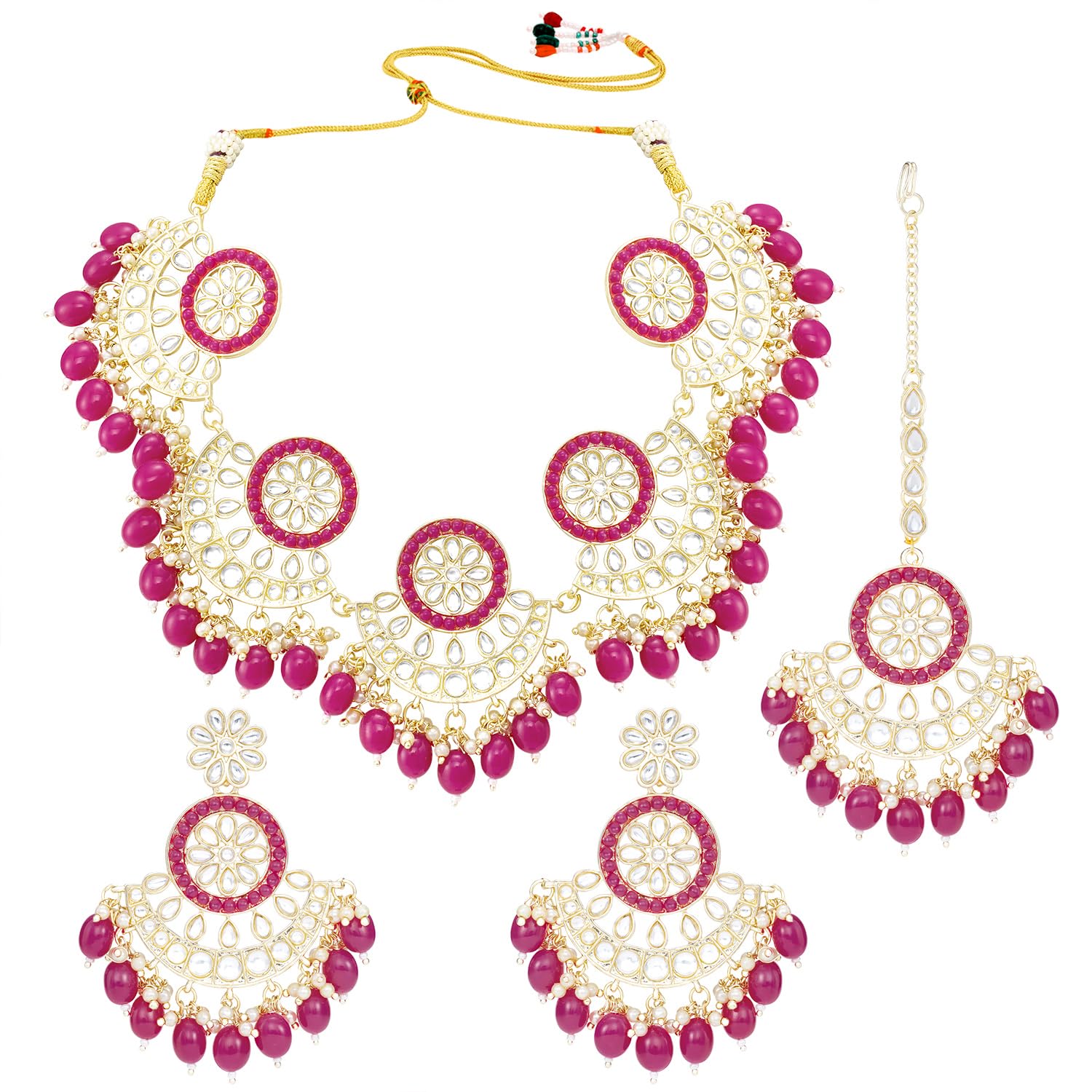 Peora Traditional Gold Plated Rani Pink Kundan Choker Necklace Dangle Earring & Maang Tikka Ethnic Jewellery Set Gift for Women & Girls (B0BM684M6G) Amazon Price History, Amazon Price Tracker