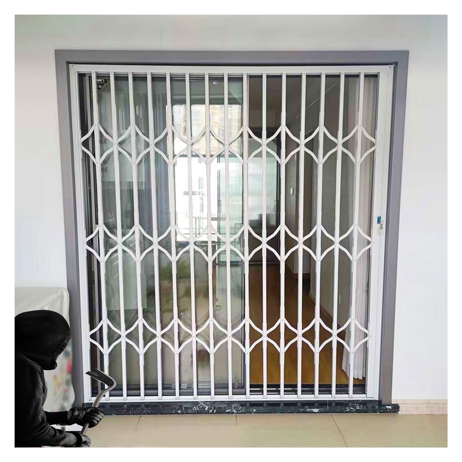 Einziehbares Fenstergitter - Faltbares Diebstahlschutzgitter für Schiebetüren Abschließbar Einbruchschutz für Wohnungen & Schlafsäle (W47.2 * H59in / 120 * 150cm)