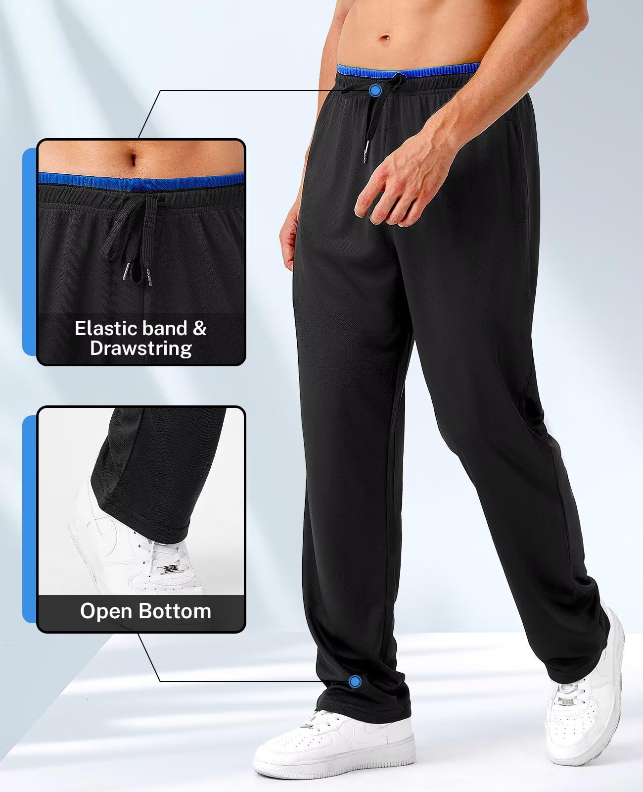 5er-Pack Jogginghose Herren mit Reißverschlusstasche, Trainingshose Herren Mesh Offener Boden, Sporthose Herren Lang Atmungsaktiv Fitness Laufhose
