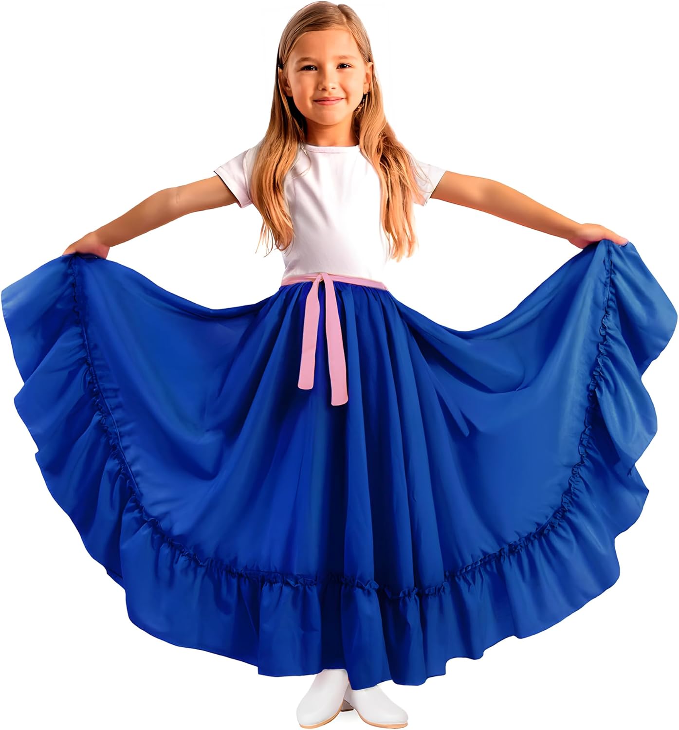 Adjustable Professional Dance Skirt for Girls | Folkloric Mexican Dance, Bomba or Flamenco | Double Circle |