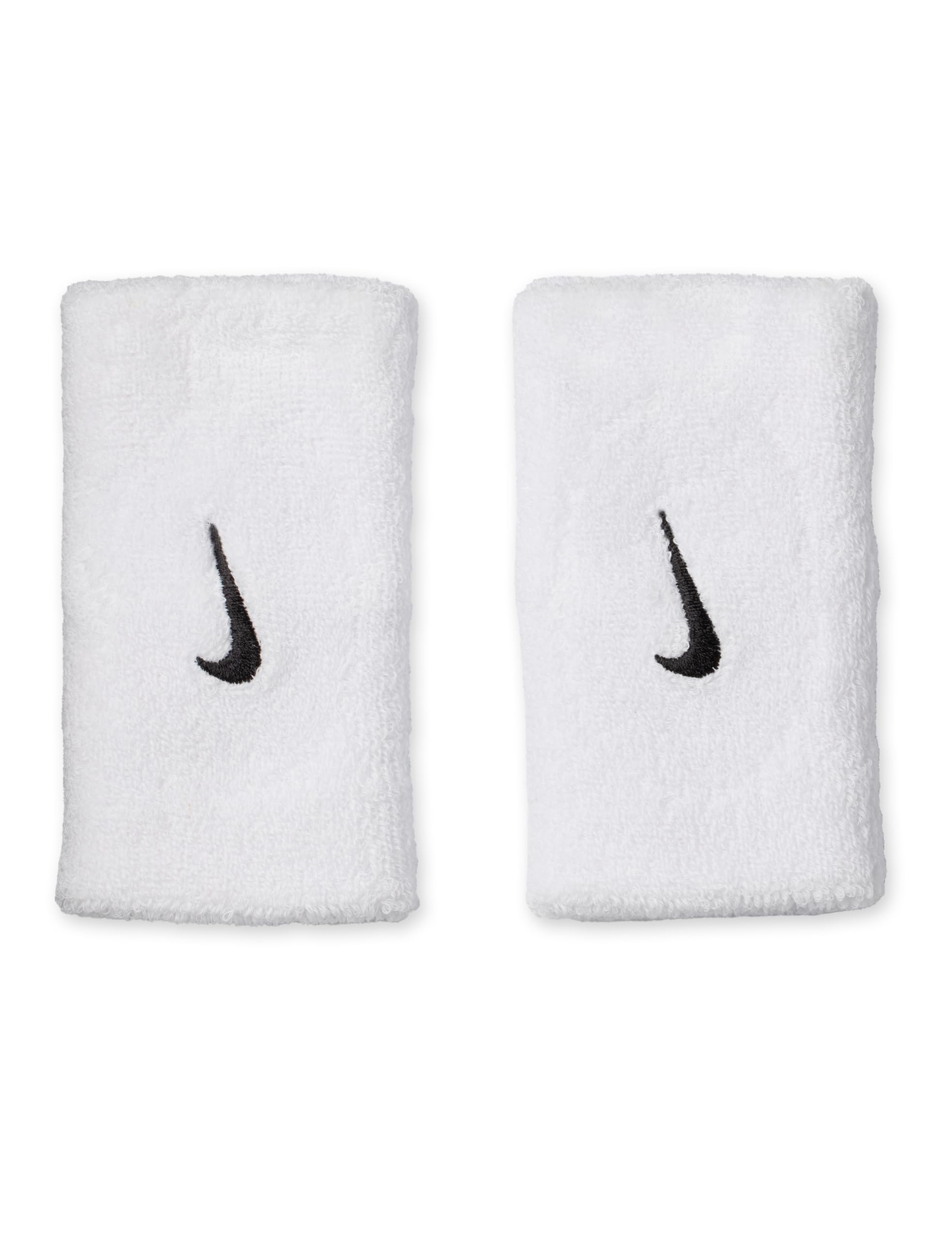 Nike Swoosh Classic Doublewide Wristbands 2-Pack Sweatbands Tennis Fitness Running Wristbands Wide, White/Black, One Size