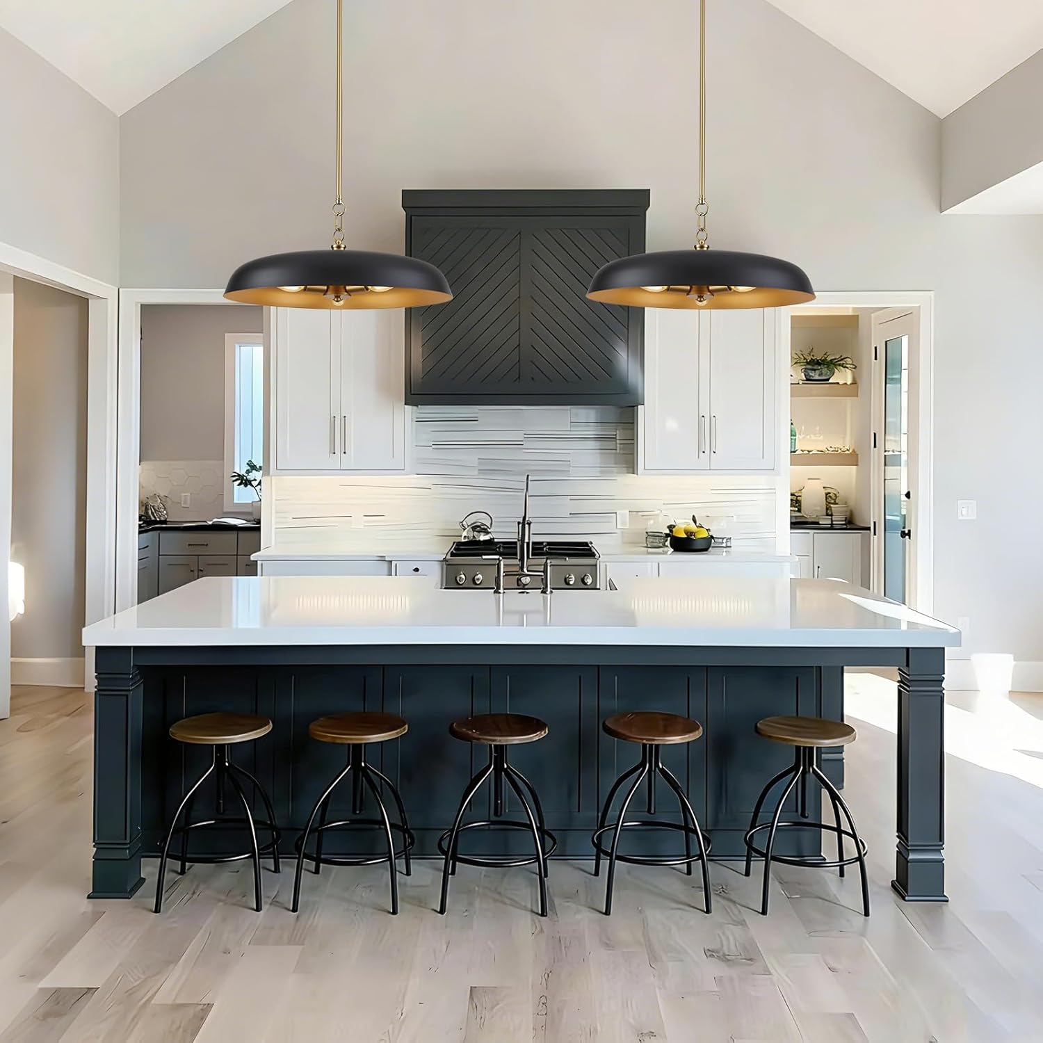 Oversized Large Pendant Lights 20 Inch, 3-Lights Black and Gold Metal Dome Chandelier, Industrial Pendant Lights Kitchen Island Ceiling Hanging Light for Dining Room Over Table, Bar, Cafe