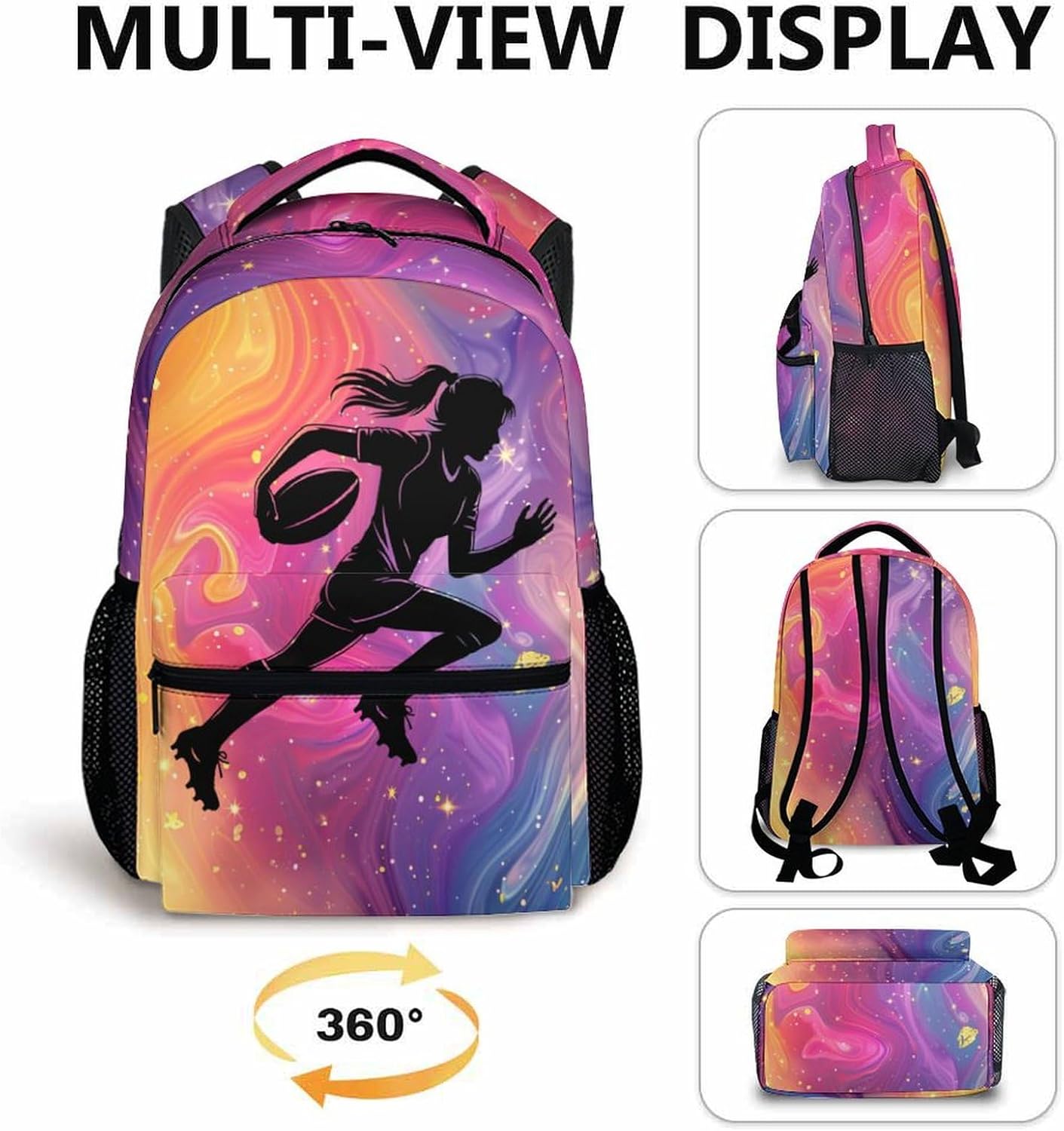 Football Backpack, School Backpack, Casual Aesthetic Schoolbag for Girls 6-9, Football Supplies, Cool 17 Inch Sports Bookbag for School Travel Camping Hiking Vacation