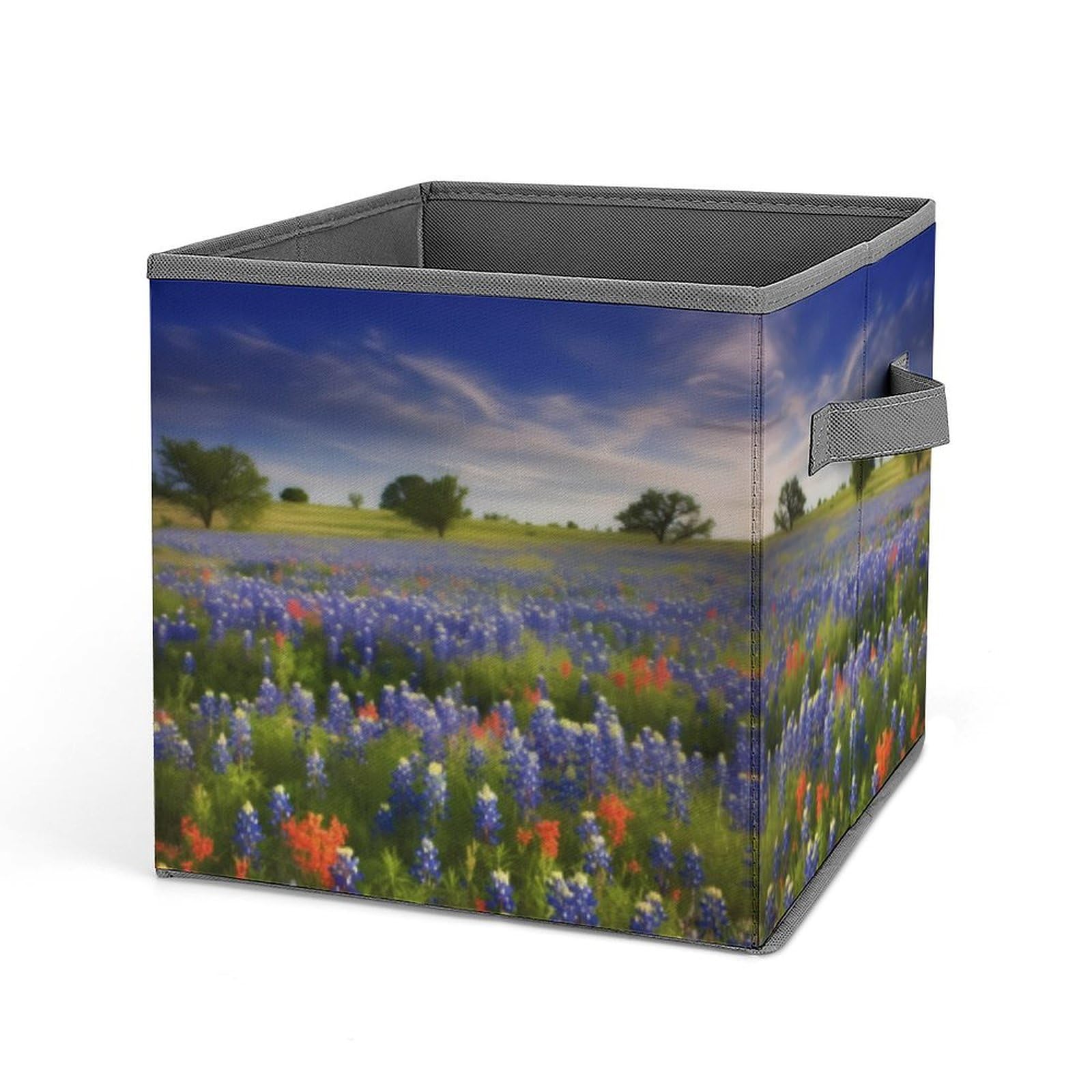Bacs de rangement pliables Texas Bluebonnets cubes en tissu imprimé paysage avec poignée