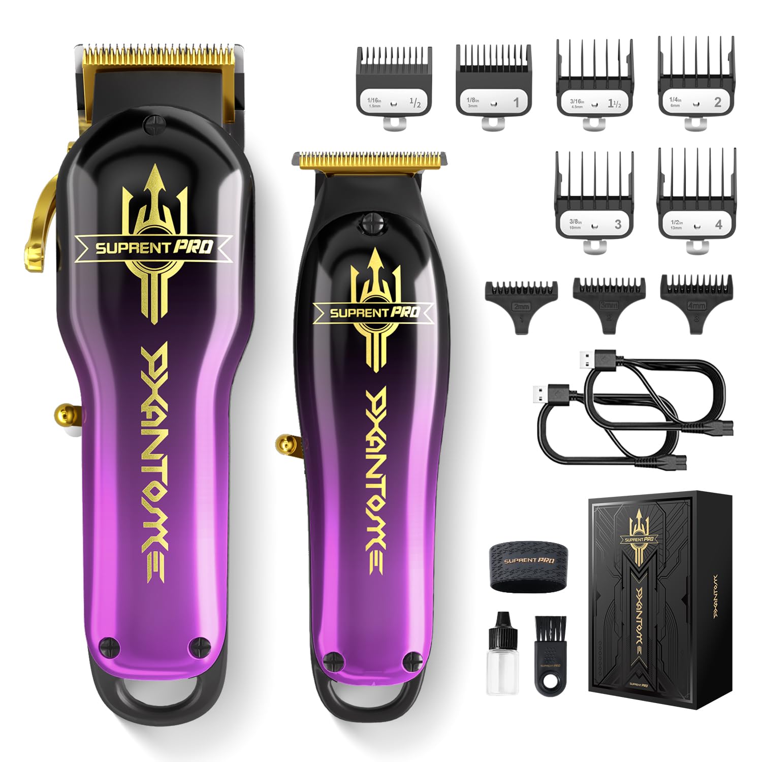 SUPRENT® PRO Professional Hair Clippers for Men- Barber Clippers Set Brushless Motor & DLC-Coated Blade- Cordless Hair Cli...