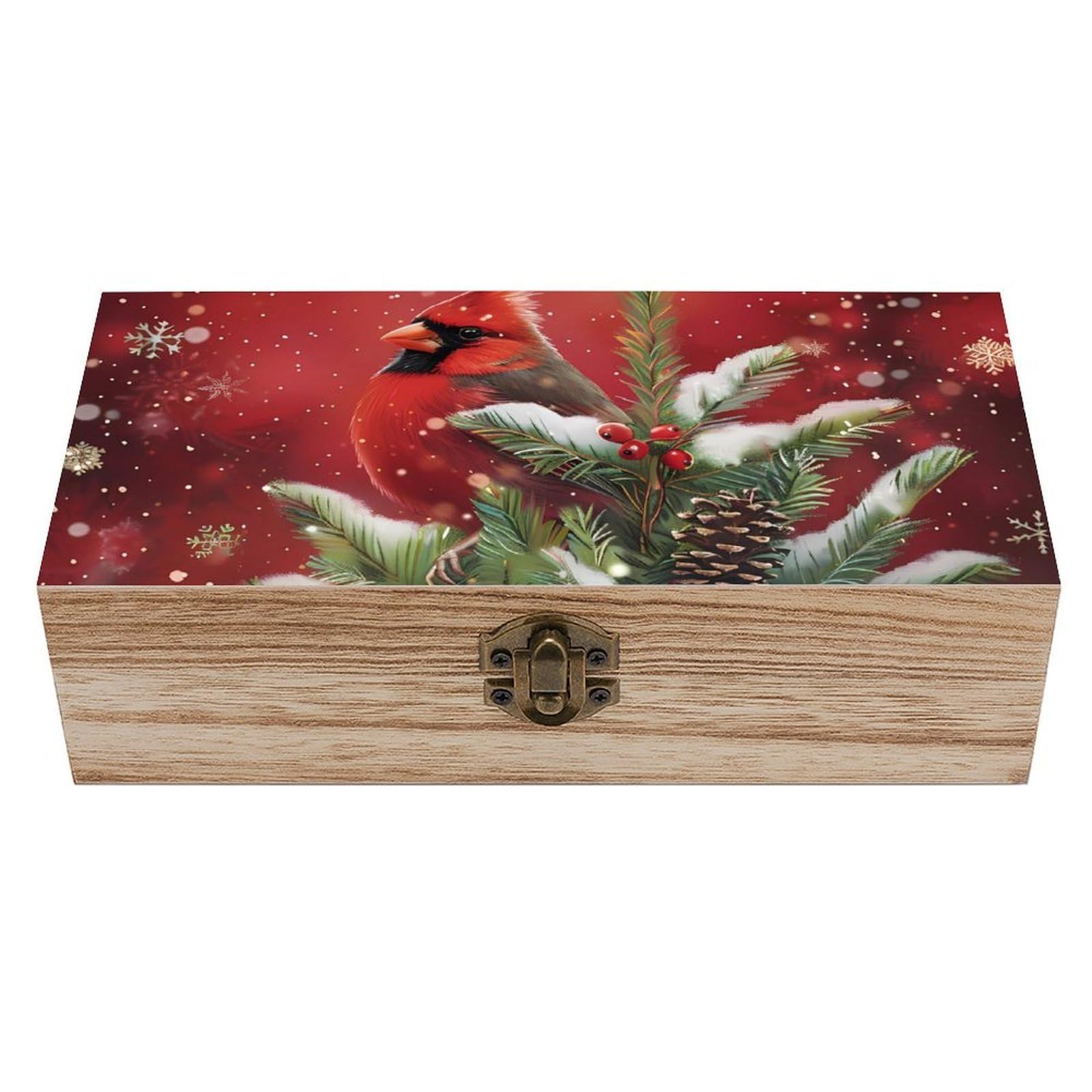 HLBSDM Red Birds Cardinal Wooden Box with Hinged Lid Decorative Storage Case Container