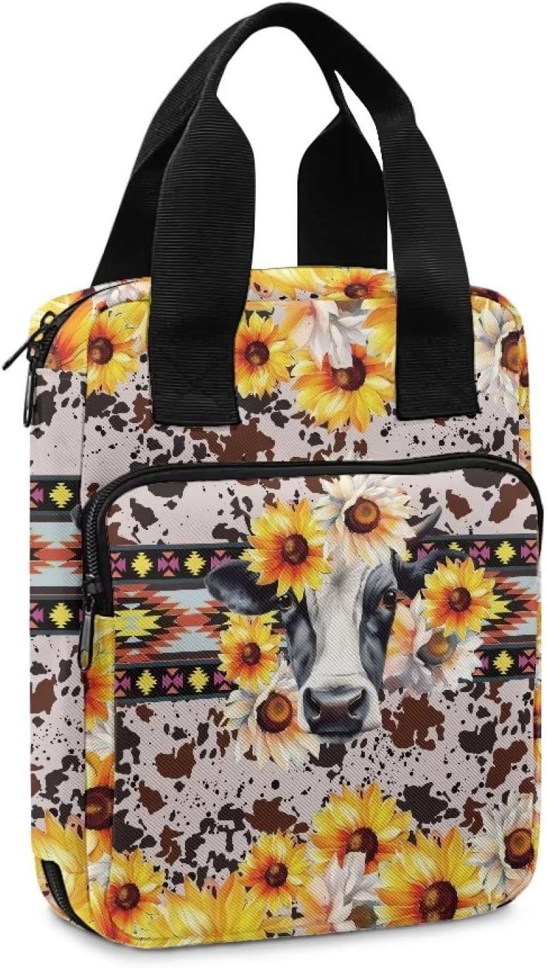 Milk Cow Sunflower Bible Cover Prayer Study Bags for Women Large Capacity Dailyuse Bible Storage Case with Durable Handle